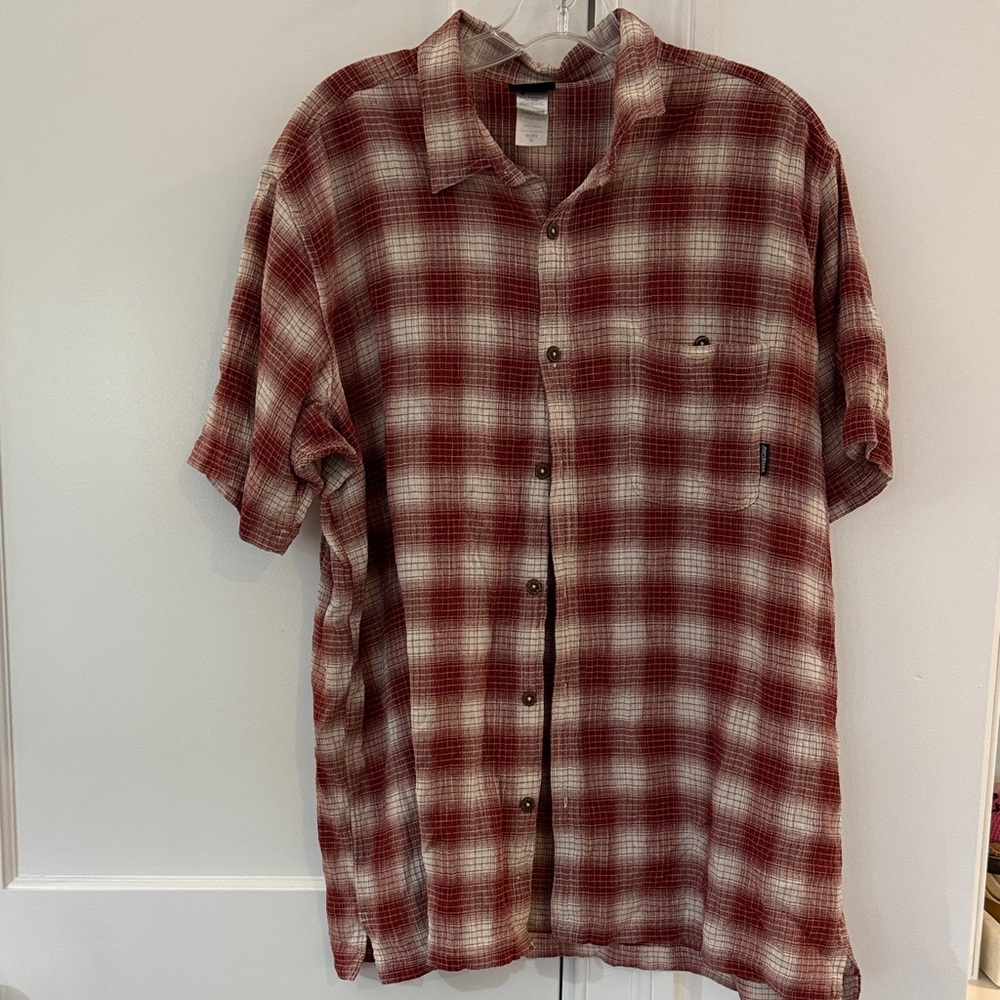 Patagonia Men's Red and White Organic Cotton Checkered Shirt
